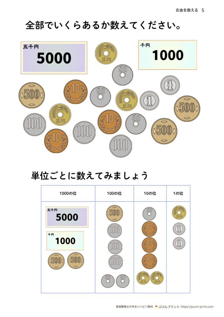 お金数えプリント見本